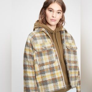 NWT Gap Cropped Wool Shirt Jacket in Yellow Plaid, XL